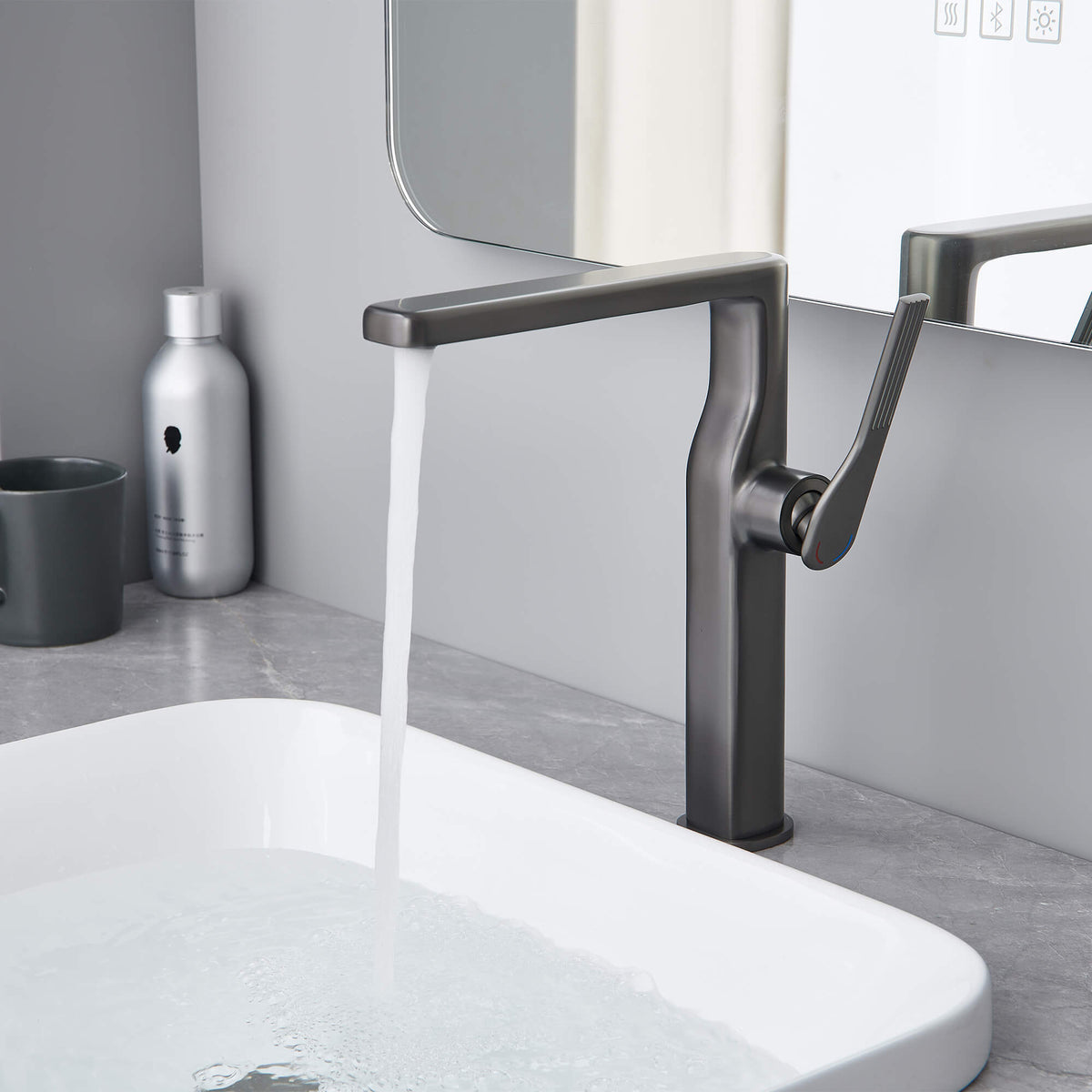 Tall Single-Handle Vessel Sink Faucet with Rectangular Spout
