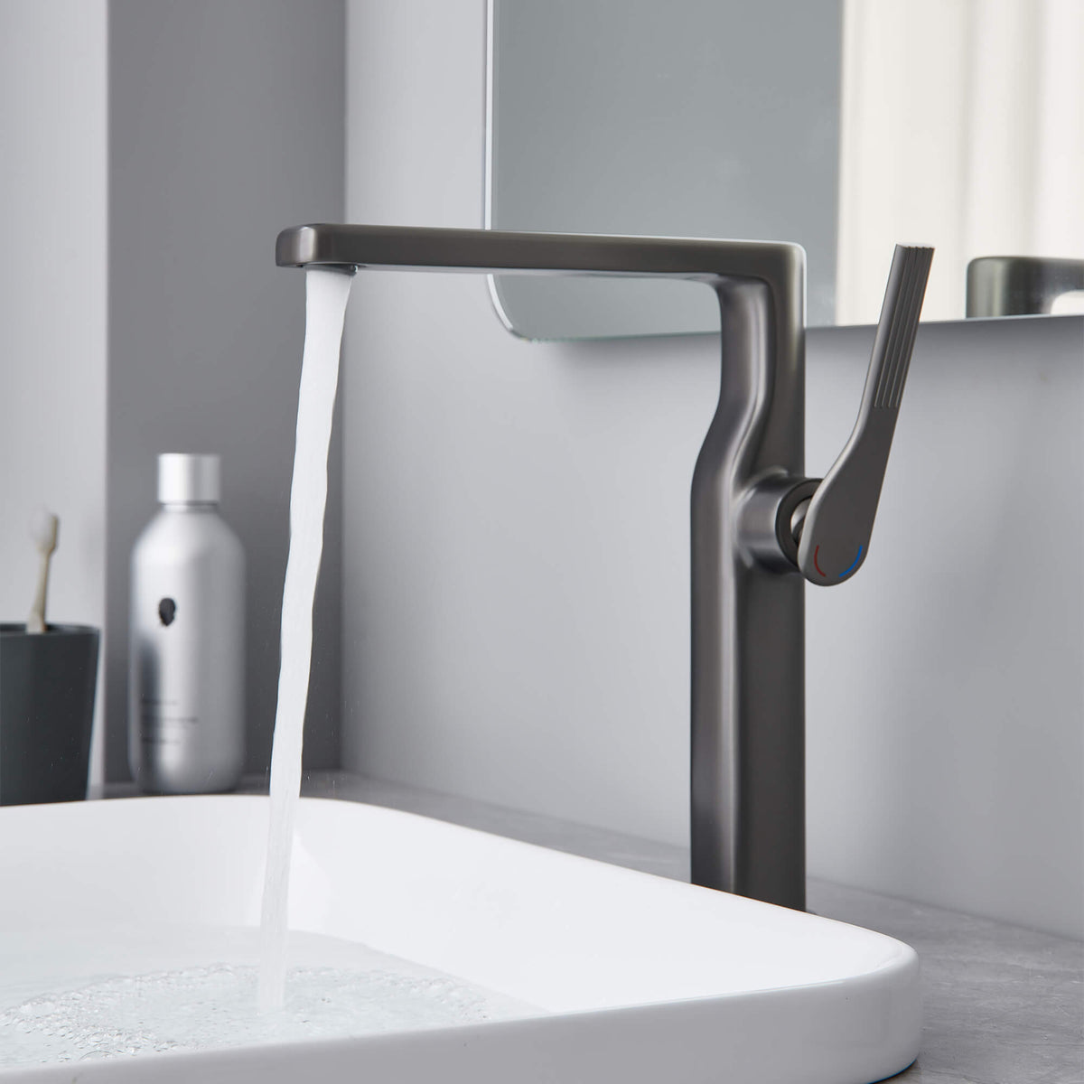 Tall Single-Handle Vessel Sink Faucet with Rectangular Spout