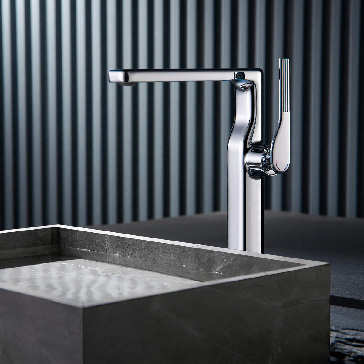 Tall Single-Handle Vessel Sink Faucet with Rectangular Spout