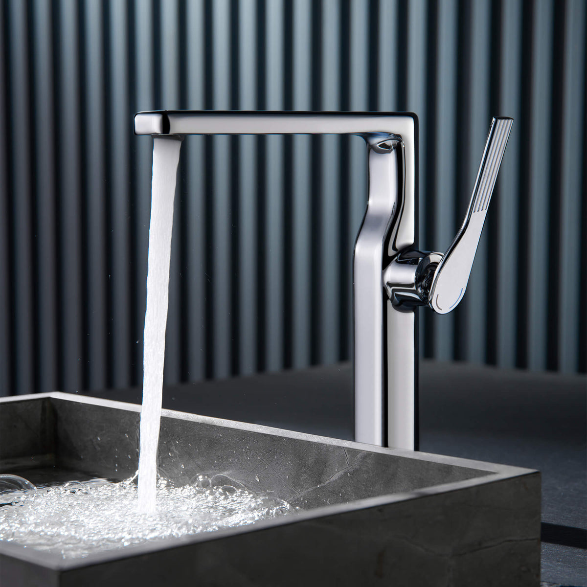 Tall Single-Handle Vessel Sink Faucet with Rectangular Spout