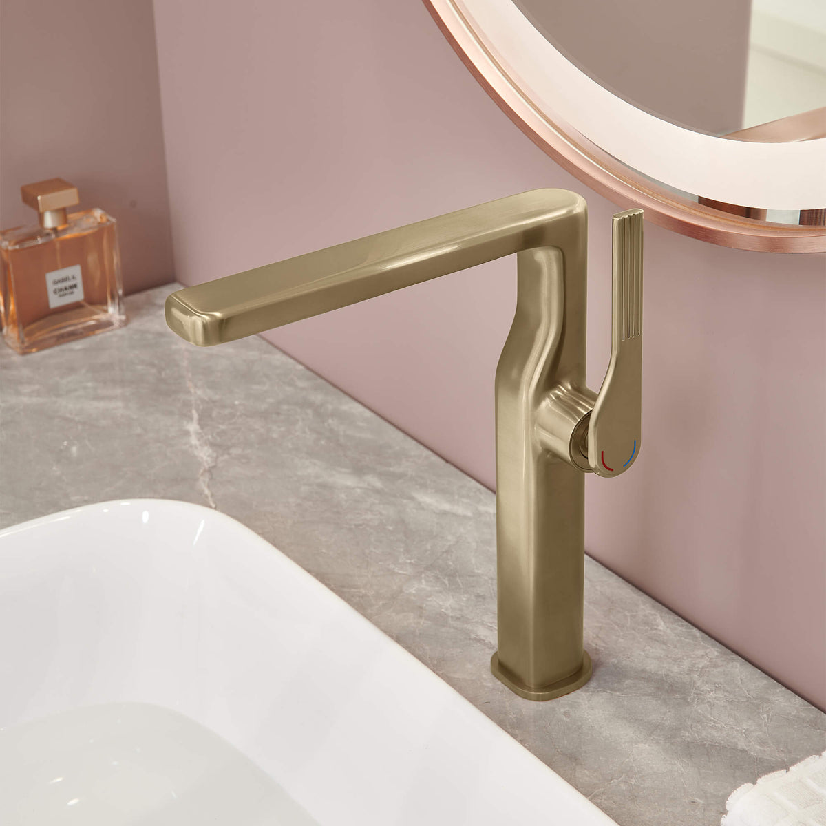 Tall Single-Handle Vessel Sink Faucet with Rectangular Spout