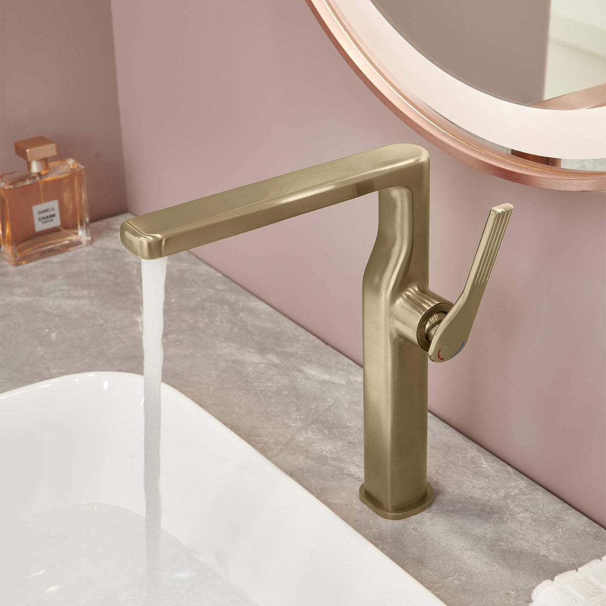 Tall Single-Handle Vessel Sink Faucet with Rectangular Spout