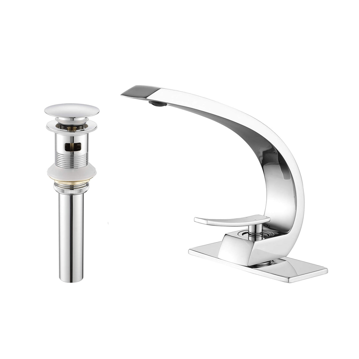 Curved Arch Spout Faucet with Drain Set