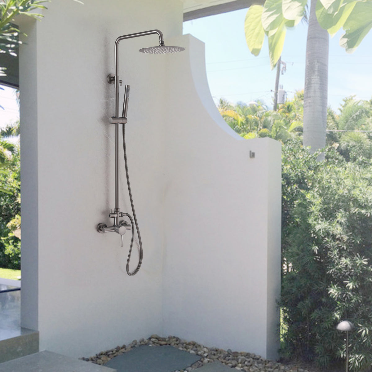 2-Function Outdoor Shower with Handheld and Rain Showerhead