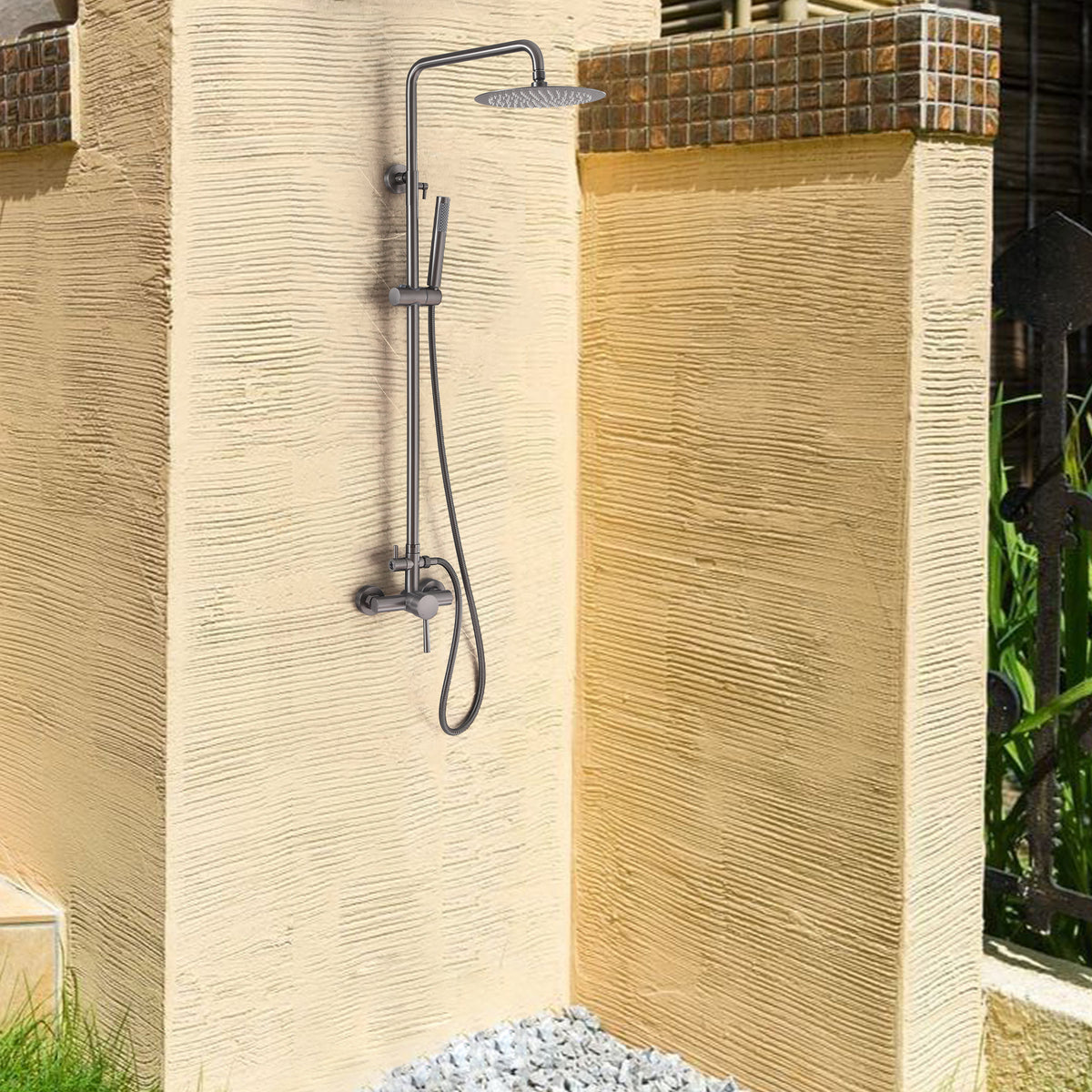 Outdoor Shower Fixture with 304 Stainless Steel 10-Inch Rainfall Shower Head and Adjustable Slide Bar