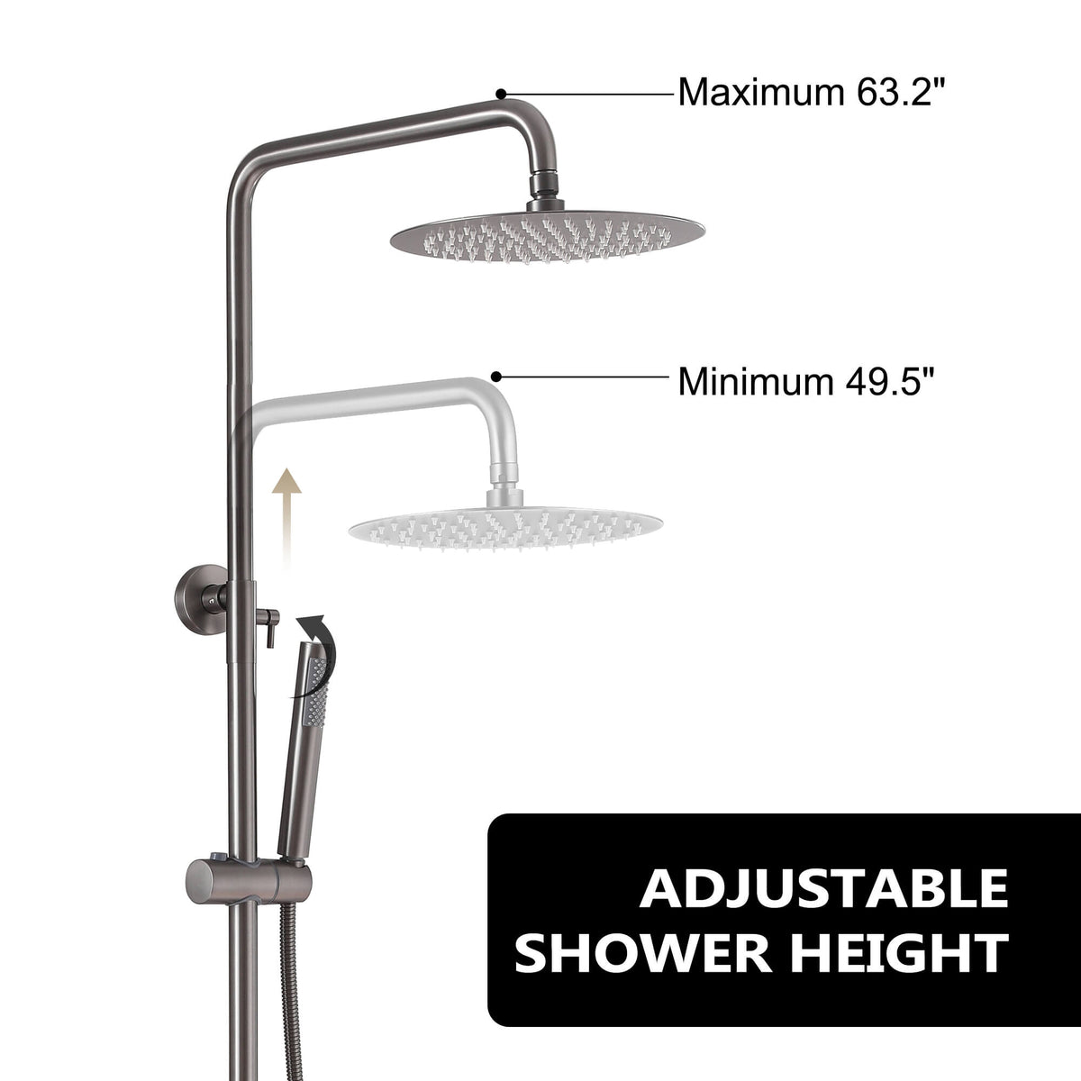 Outdoor Shower Fixture with 304 Stainless Steel 10-Inch Rainfall Shower Head and Adjustable Slide Bar