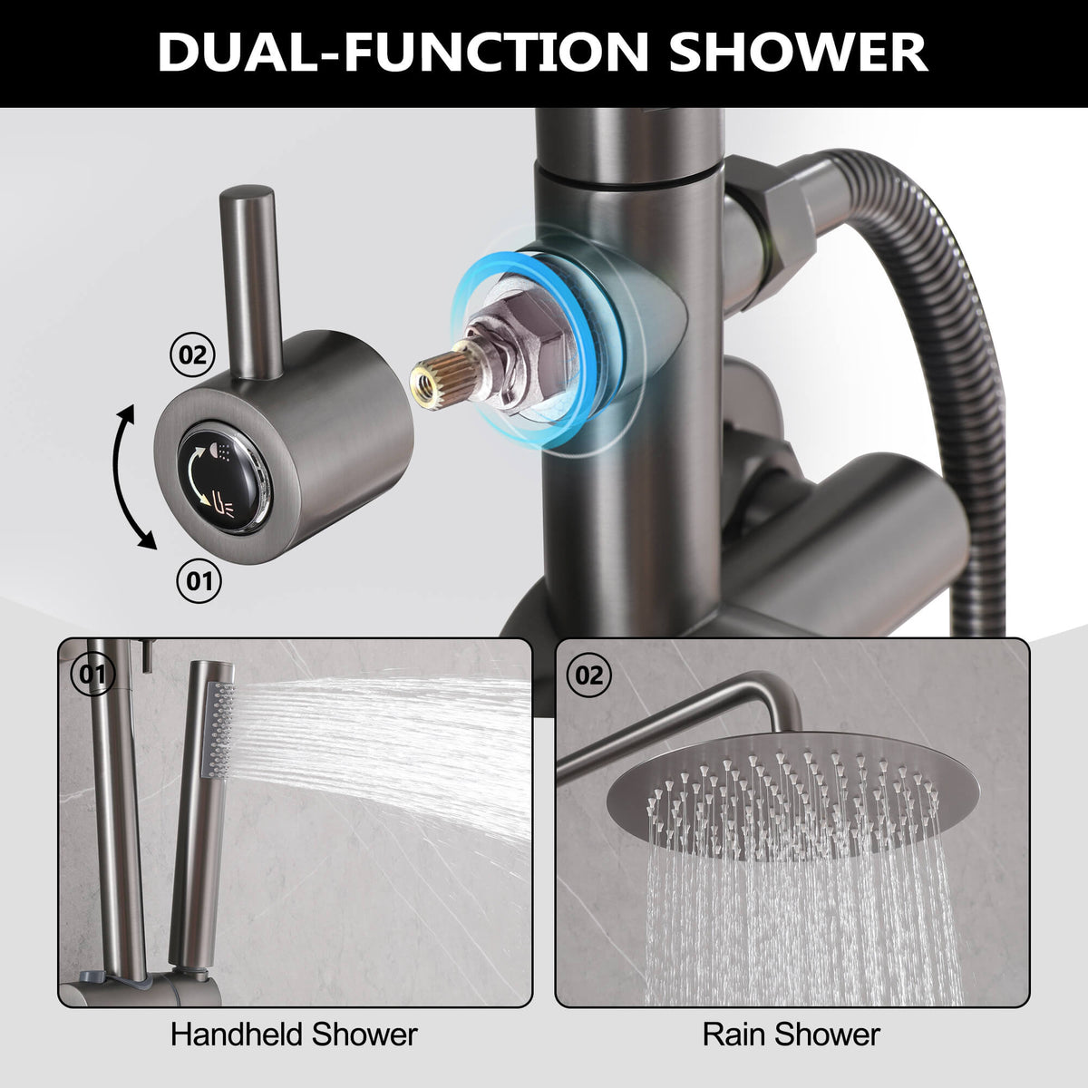 Outdoor Shower Fixture with 304 Stainless Steel 10-Inch Rainfall Shower Head and Adjustable Slide Bar