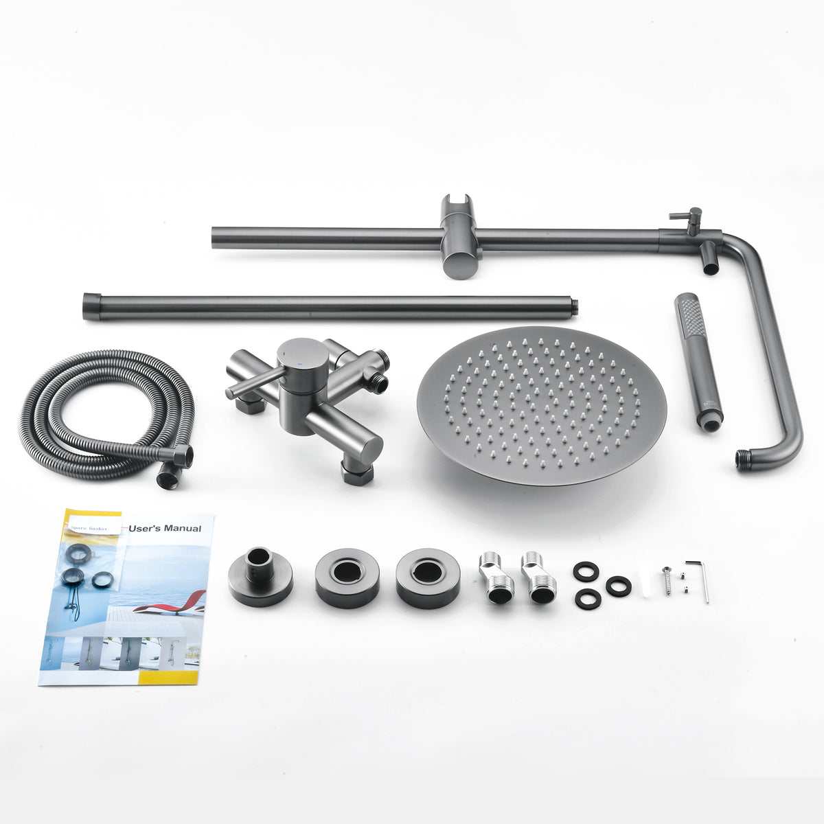 Outdoor Shower Fixture with 304 Stainless Steel 10-Inch Rainfall Shower Head and Adjustable Slide Bar