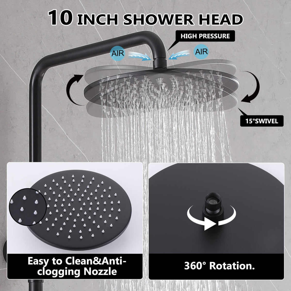 Wall-Mounted Dual Handle Outdoor Shower Fixture with 10-Inch Rain Head