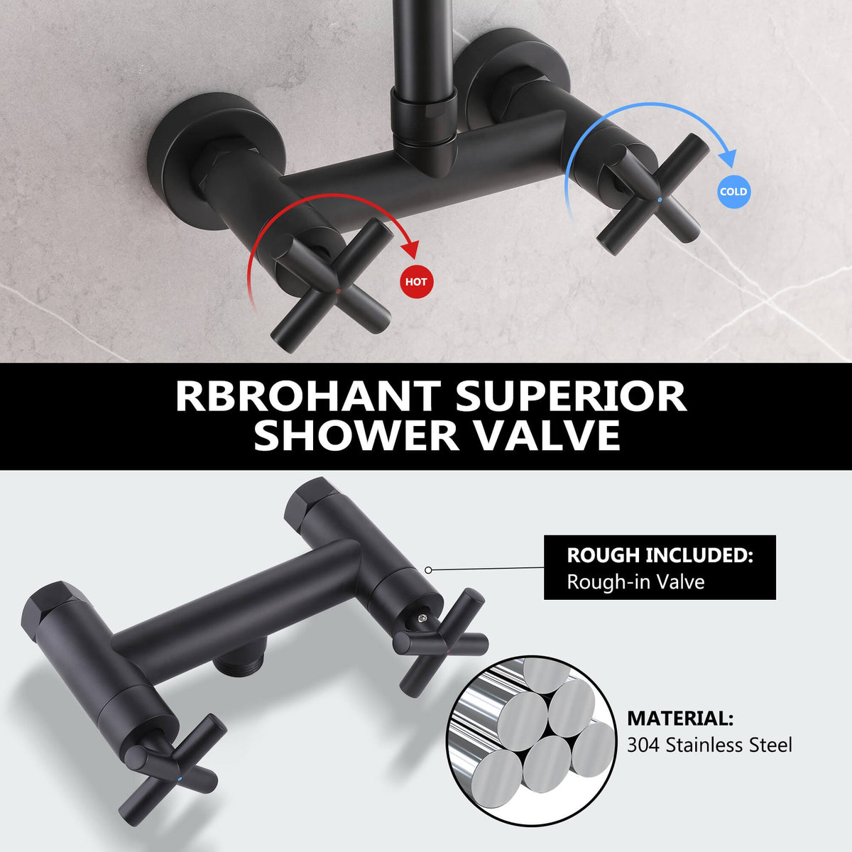 Wall-Mounted Dual Handle Outdoor Shower Fixture with 10-Inch Rain Head