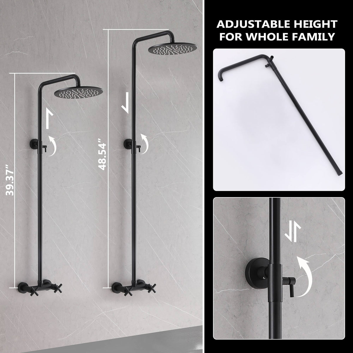Wall-Mounted Dual Handle Outdoor Shower Fixture with 10-Inch Rain Head