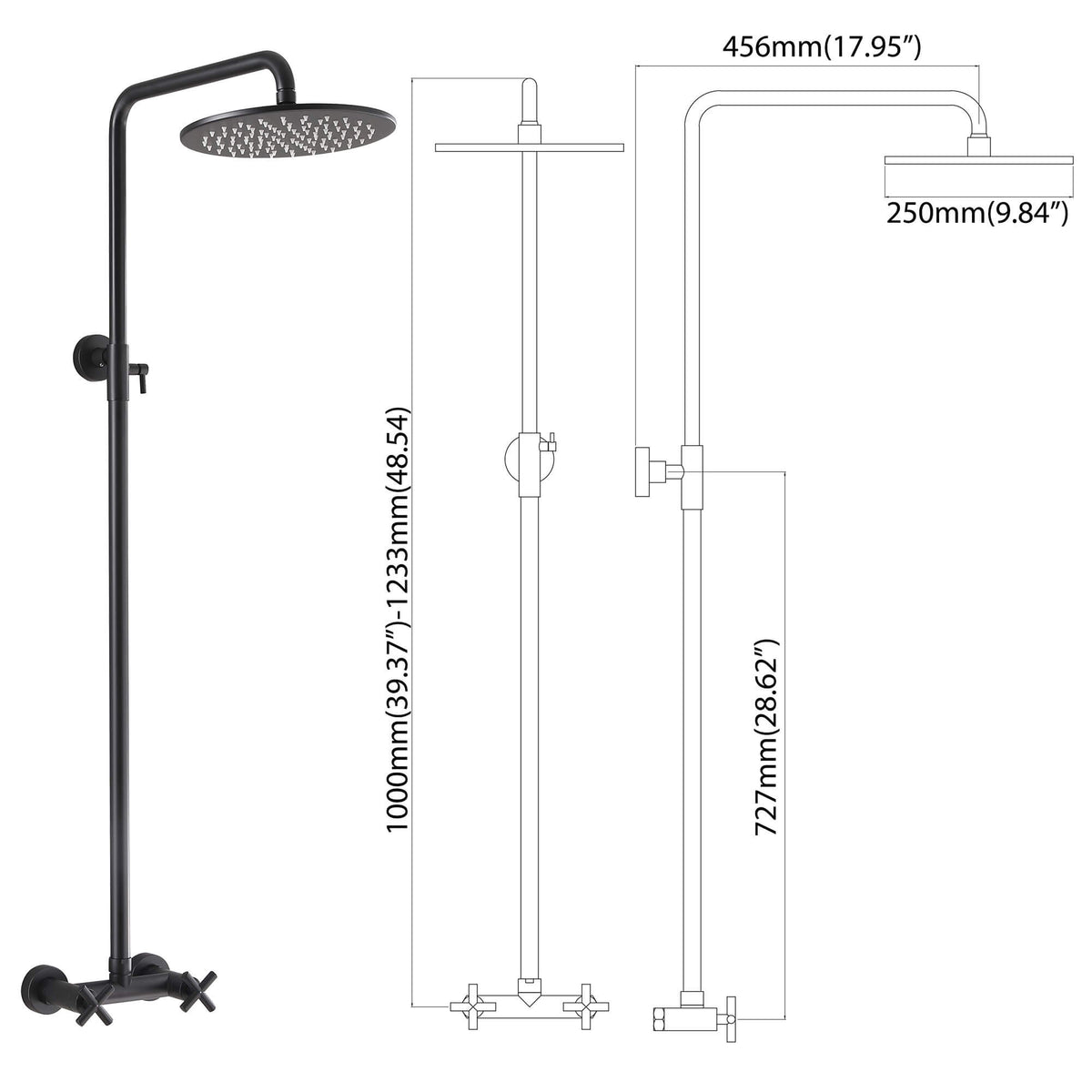 Wall-Mounted Dual Handle Outdoor Shower Fixture with 10-Inch Rain Head