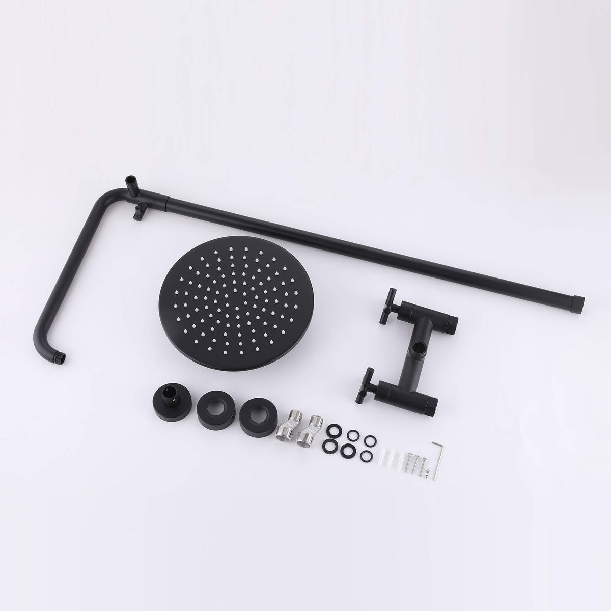 Wall-Mounted Dual Handle Outdoor Shower Fixture with 10-Inch Rain Head