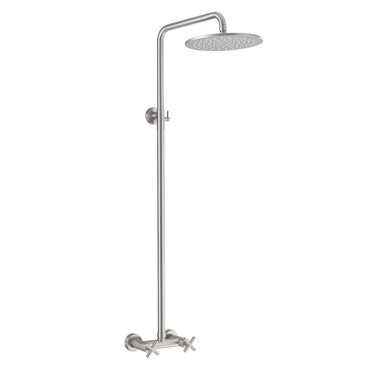 Wall-Mounted Dual Handle Outdoor Shower Fixture with 10-Inch Rain Head