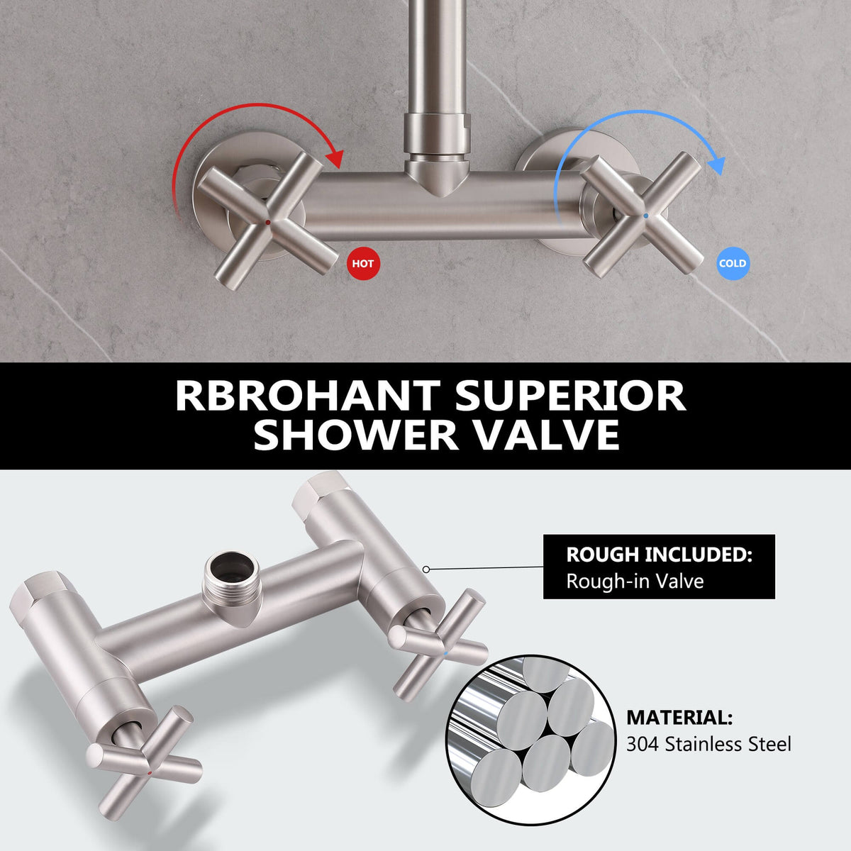 Wall-Mounted Dual Handle Outdoor Shower Fixture with 10-Inch Rain Head
