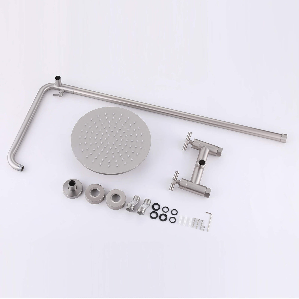 Wall-Mounted Dual Handle Outdoor Shower Fixture with 10-Inch Rain Head