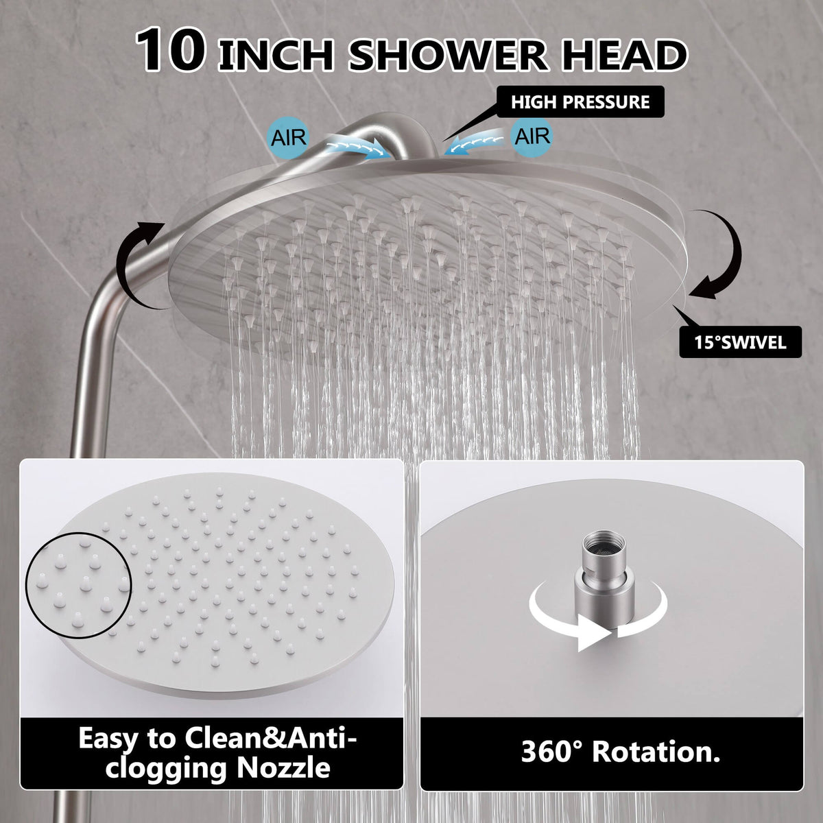 Wall-Mounted Dual Handle Outdoor Shower Fixture with 10-Inch Rain Head