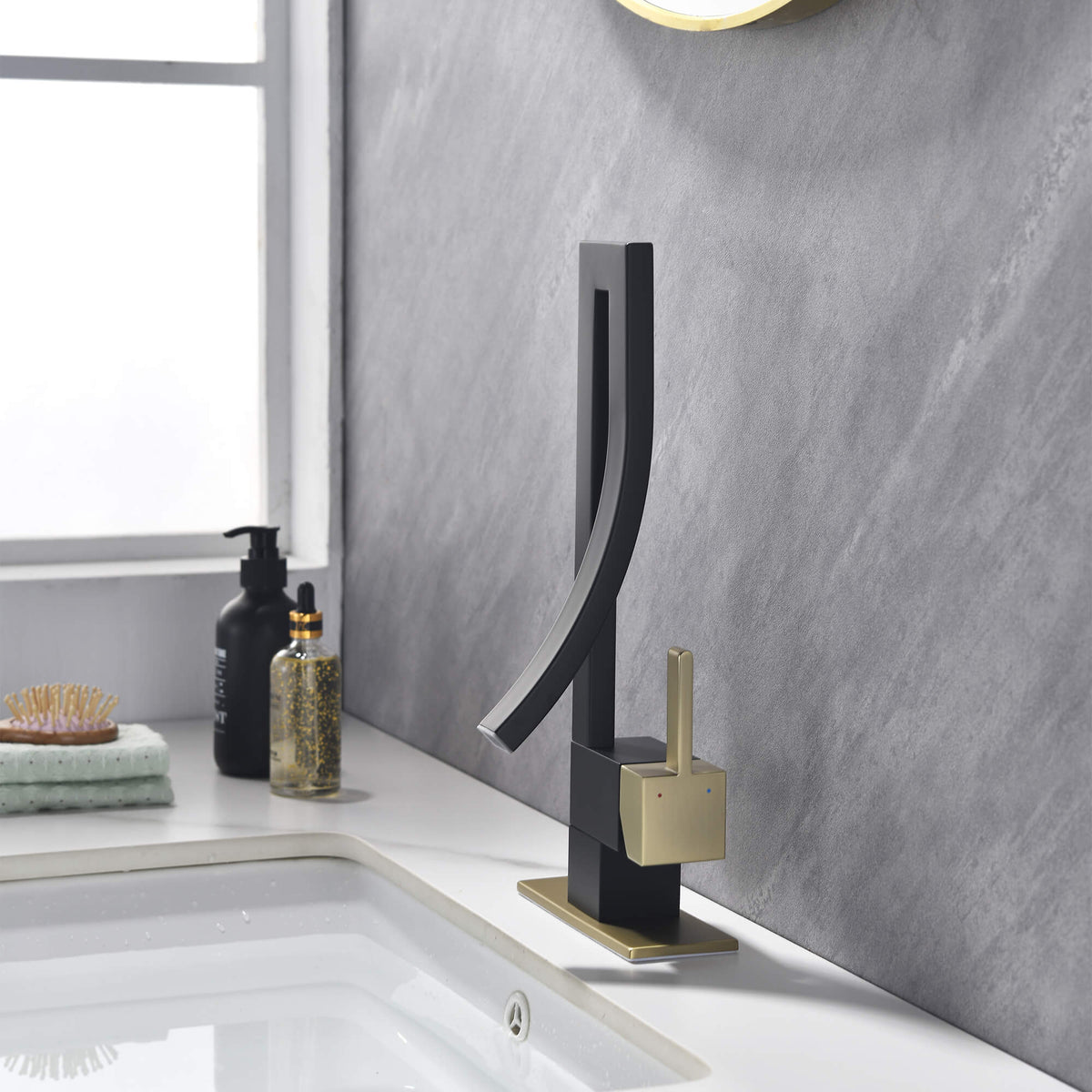 Modern Single Handle Vessel Sink Faucet with Curved Spout
