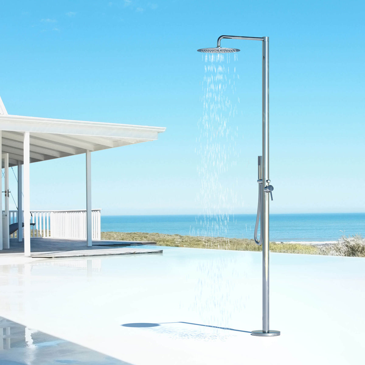 Pool & Beach Freestanding Outdoor Shower Tower with Handheld Wand