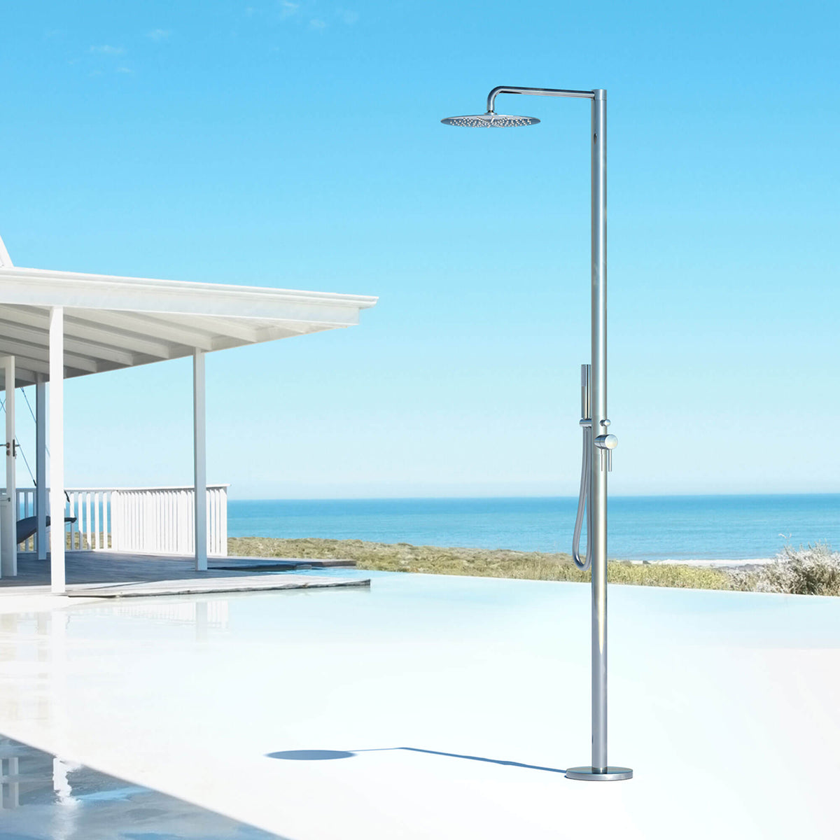 Pool & Beach Freestanding Outdoor Shower Tower with Handheld Wand