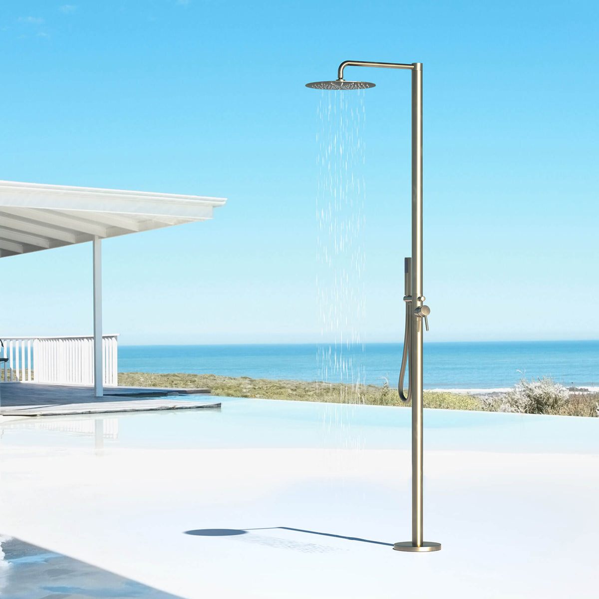 Pool & Beach Freestanding Outdoor Shower Tower with Handheld Wand