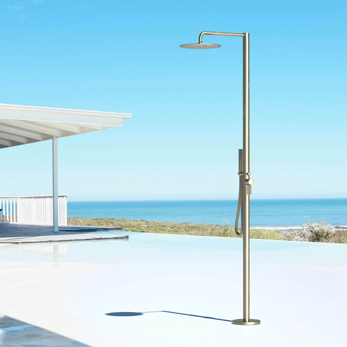 Pool & Beach Freestanding Outdoor Shower Tower with Handheld Wand