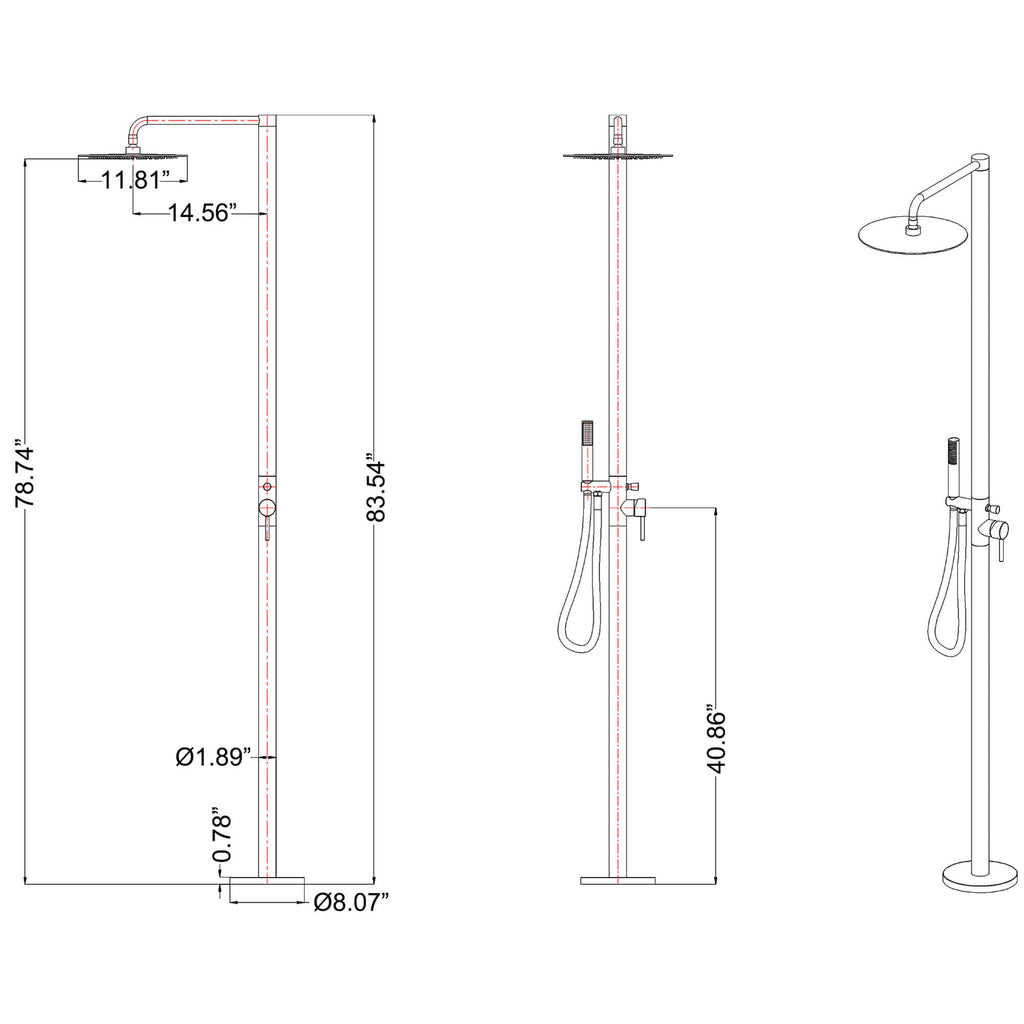 Pool & Beach Freestanding Outdoor Shower Tower with Handheld Wand