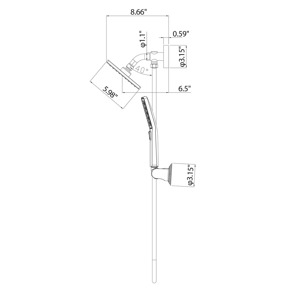 Rain Shower Head and Multi-Function Handheld Combo 304 Stainless Steel