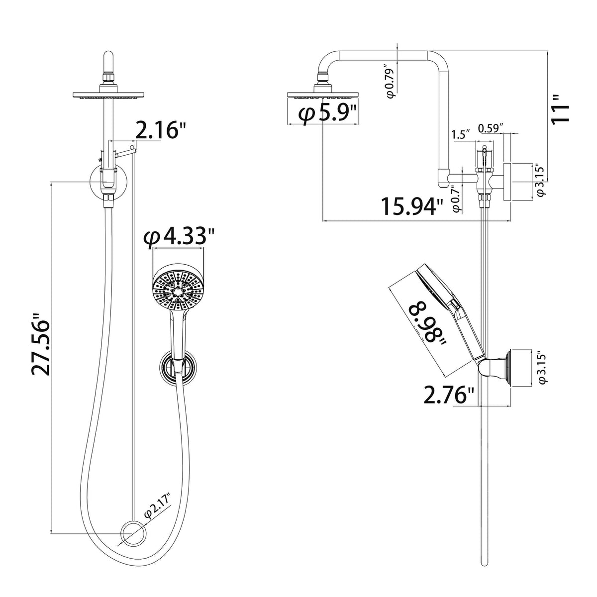 Shower Kit Handheld and Showerhead Combo Quick Retrofit Upgrade for Older Homes