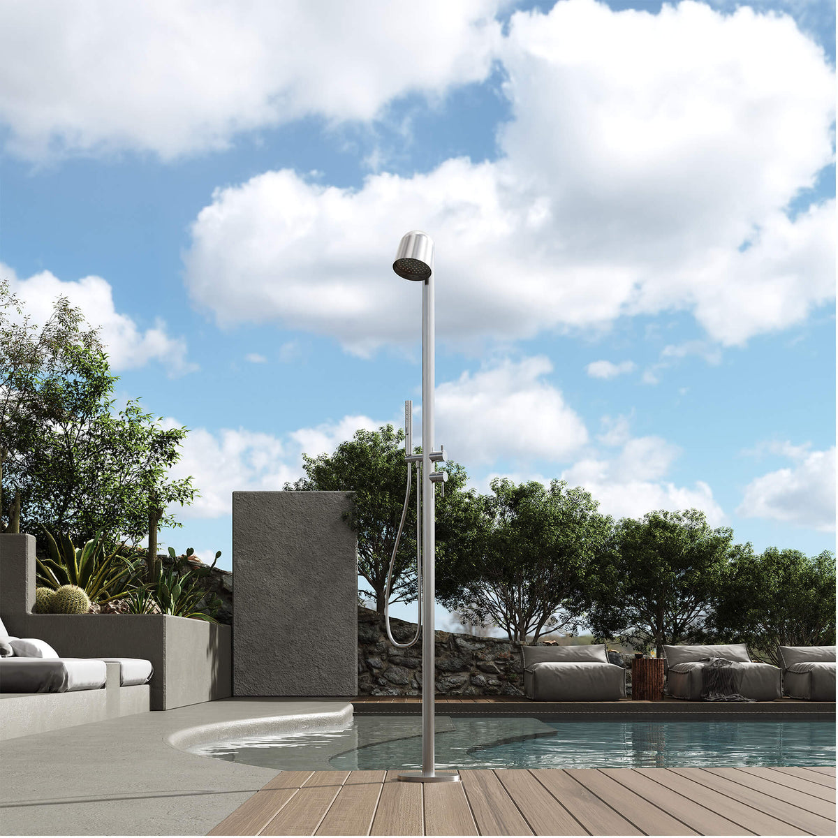 Floor Standing Stainless Steel Outdoor Shower Column Brushed Nickel