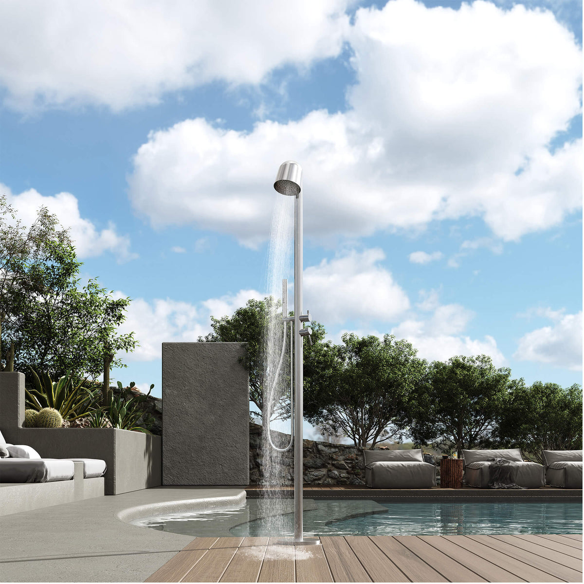 Floor Standing Stainless Steel Outdoor Shower Column Brushed Nickel