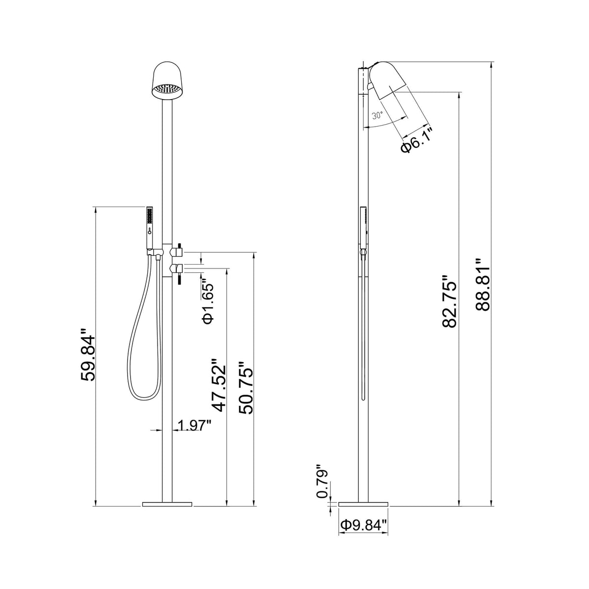 Floor Standing Stainless Steel Outdoor Shower Column Brushed Nickel
