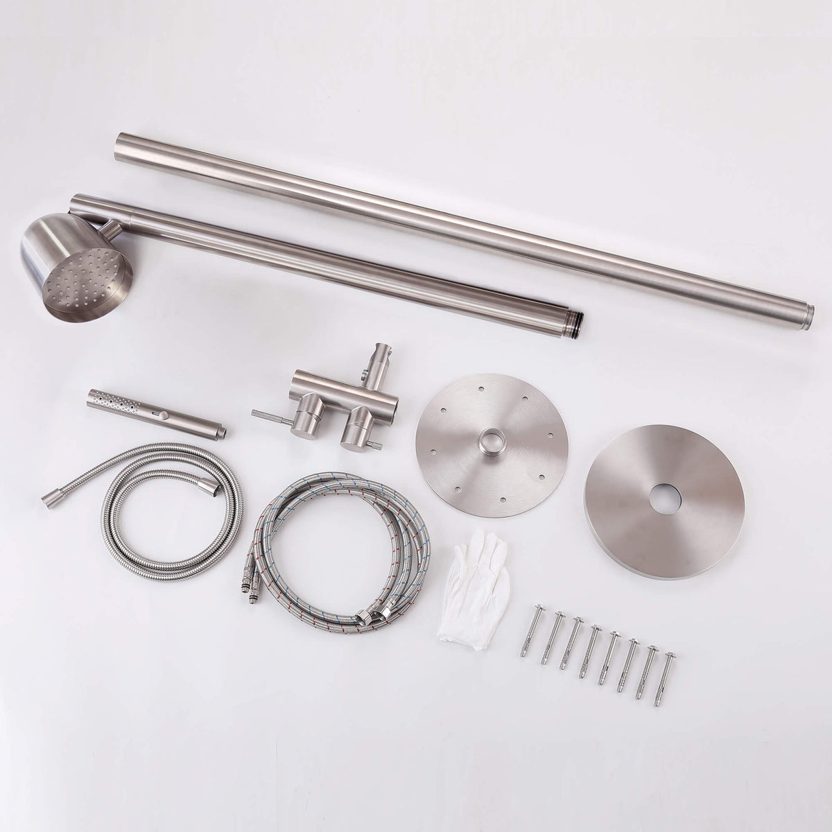 Floor Standing Stainless Steel Outdoor Shower Column Brushed Nickel