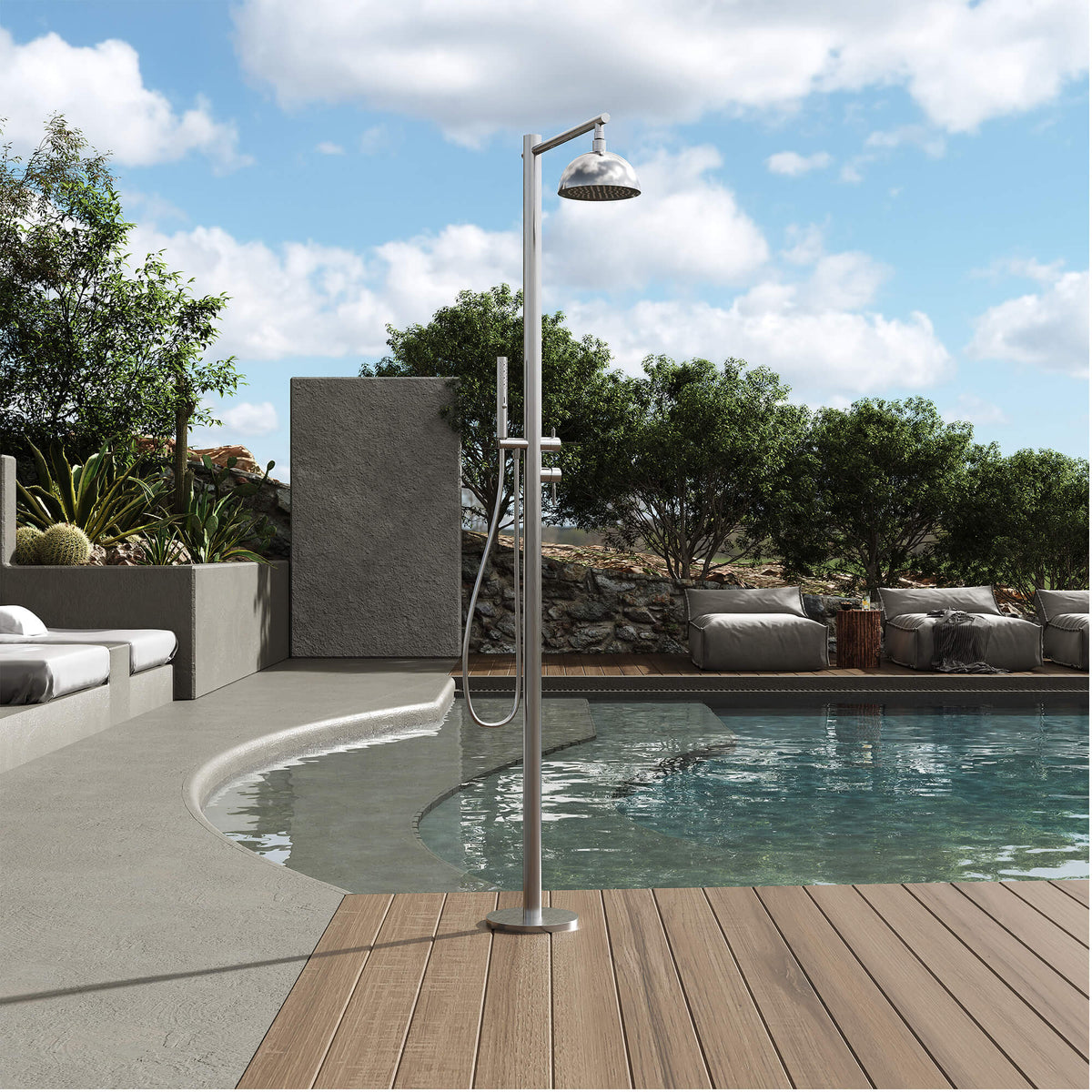 Premium 304 Stainless Steel Outdoor Shower Fixture with Rainfall & Handheld Shower