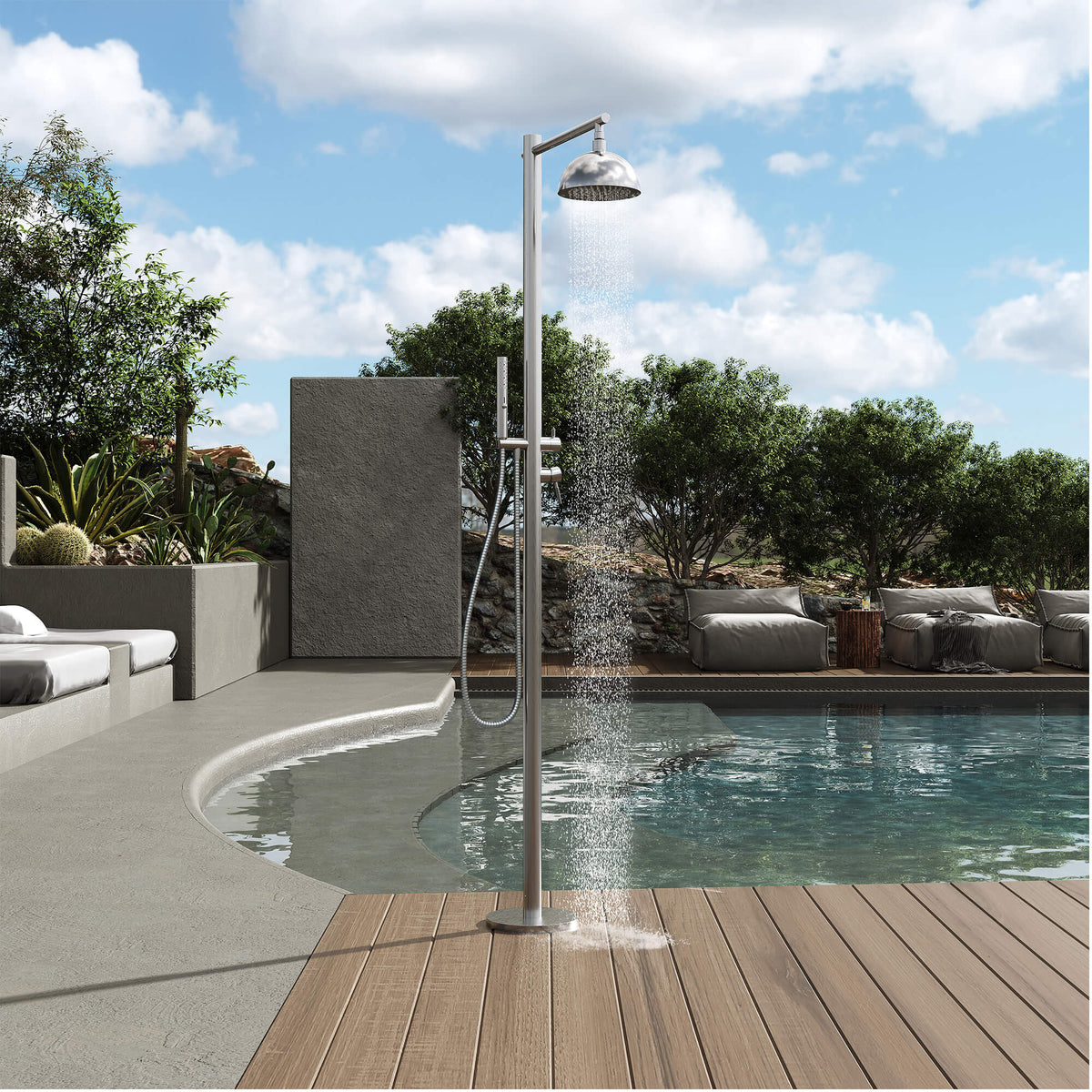 Premium 304 Stainless Steel Outdoor Shower Fixture with Rainfall & Handheld Shower
