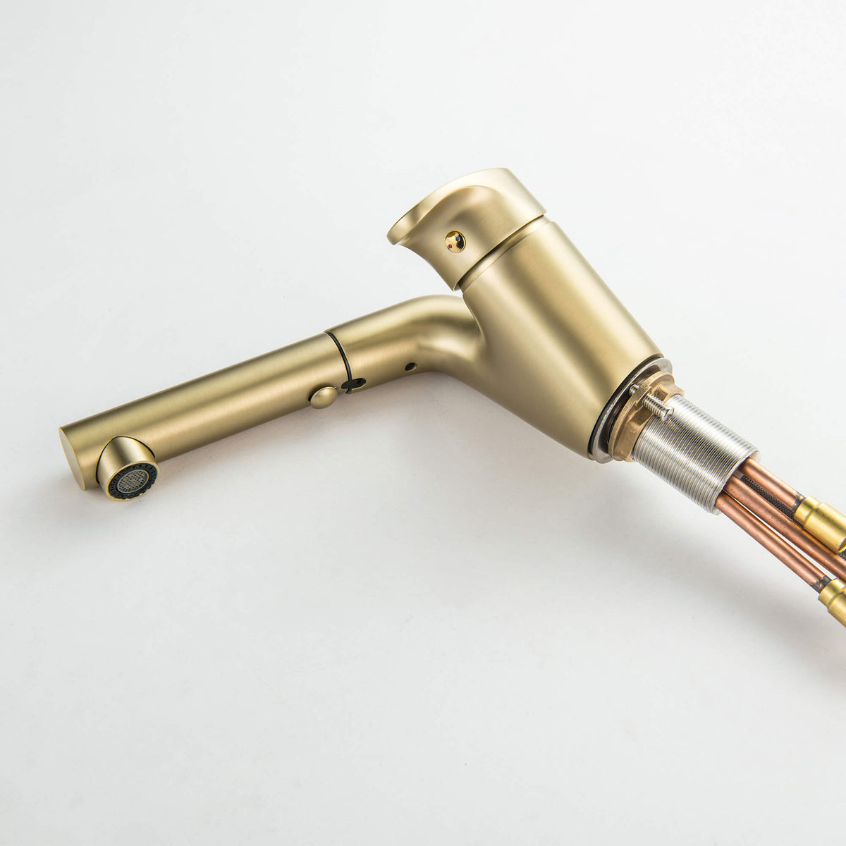 Pull-Out Bathroom Faucet Modern Single Handle Dual Spray Extendable Hose Brushed Gold