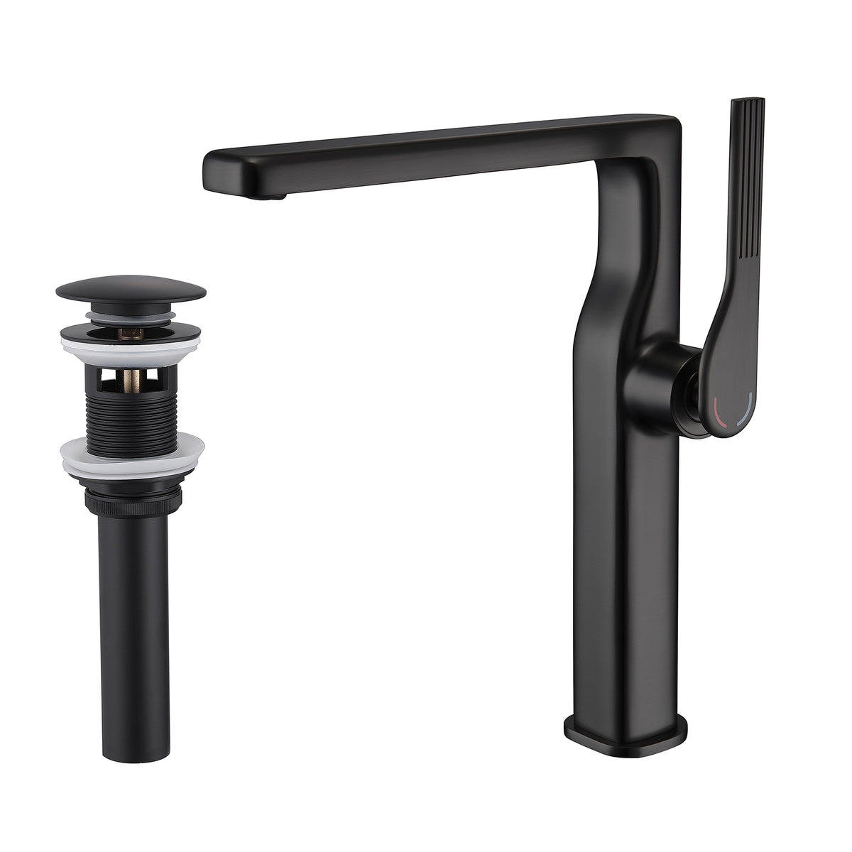 Modern Tall Basin Faucet with Single Handle and Pop-Up Drain Vessel Sink Bathroom Faucet