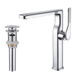 Modern Tall Basin Faucet with Single Handle and Pop-Up Drain Vessel Sink Bathroom Faucet