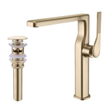 Modern Tall Basin Faucet with Single Handle and Pop-Up Drain Vessel Sink Bathroom Faucet