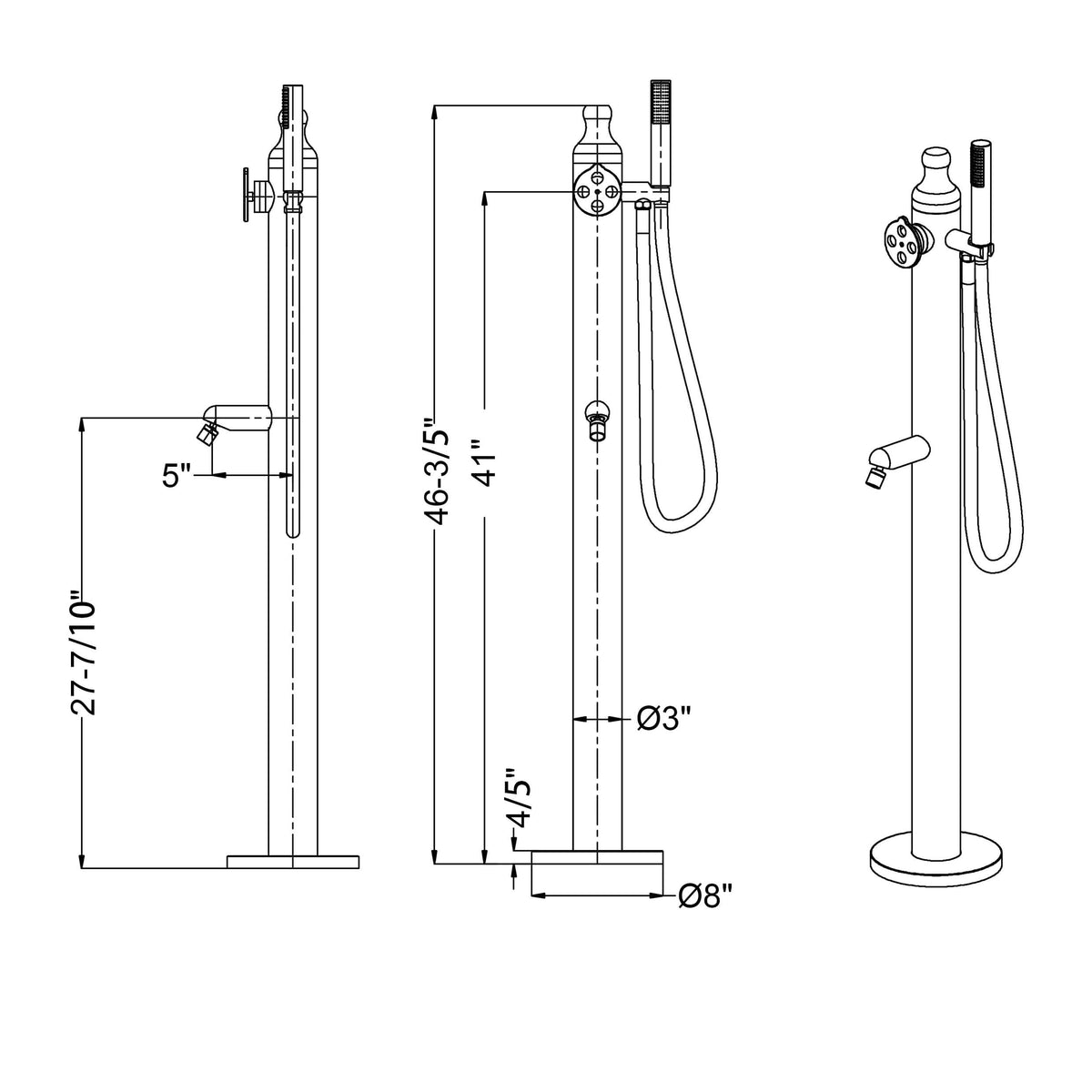 Outdoor 2-Function Faucet with Handheld Shower and 360° Adjustable Foot Wash Spout