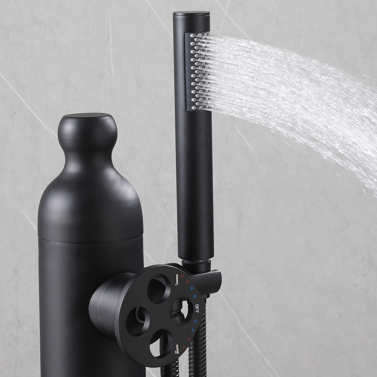 Outdoor 2-Function Faucet with Handheld Shower and 360° Adjustable Foot Wash Spout