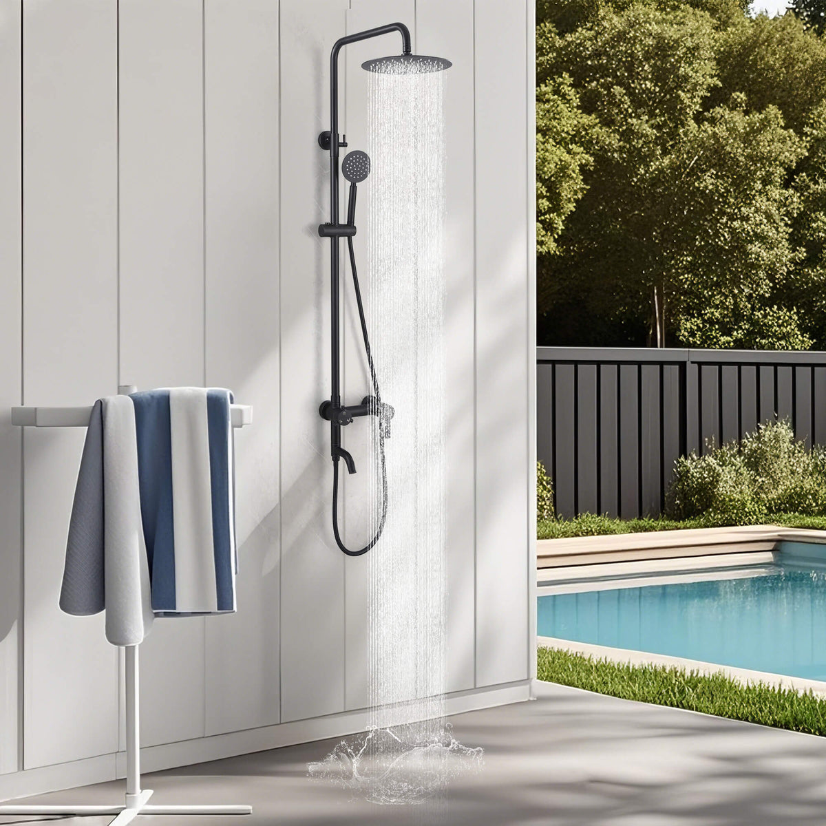 3-Function 304 Stainless Steel Wall-Mounted Outdoor Shower System