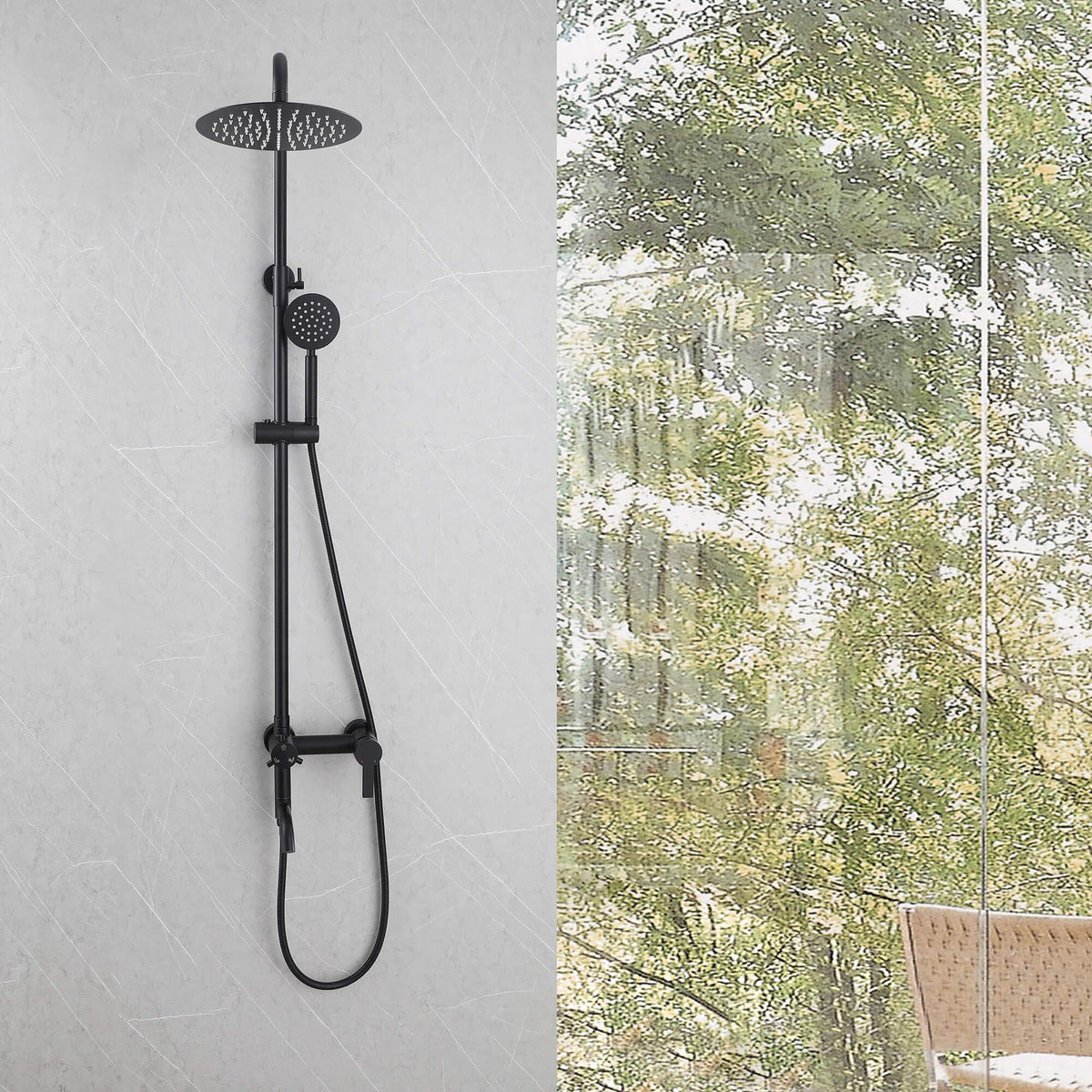 3-in-1 Stainless Steel Outdoor Shower System with Rainfall Shower Handheld Spray and Foot Wash