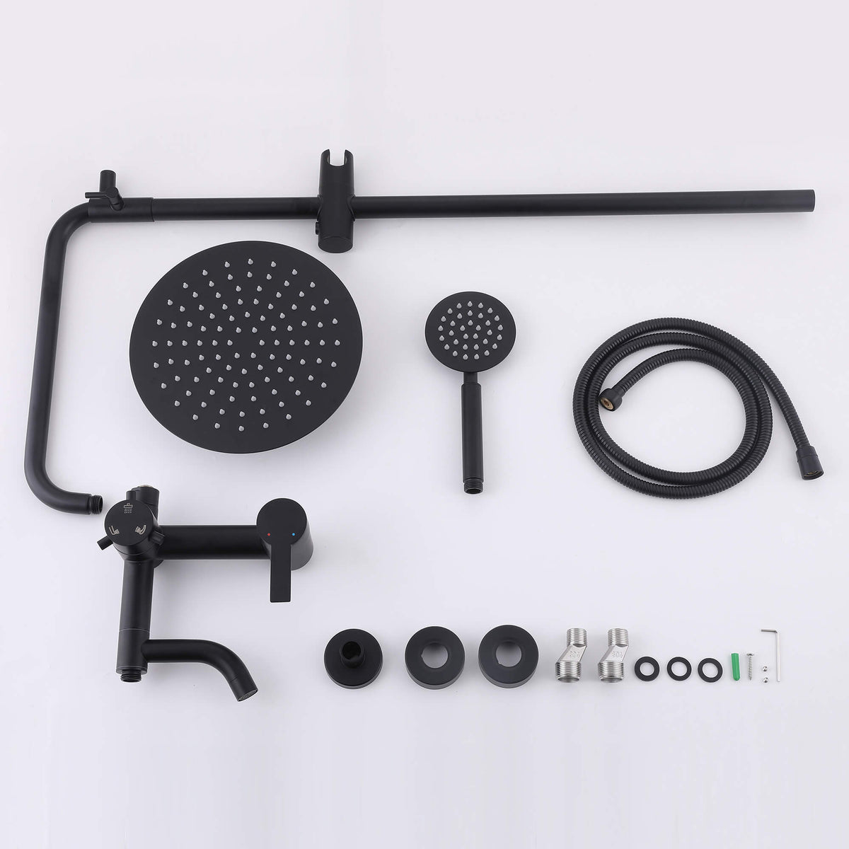 3-in-1 Stainless Steel Outdoor Shower System with Rainfall Shower Handheld Spray and Foot Wash