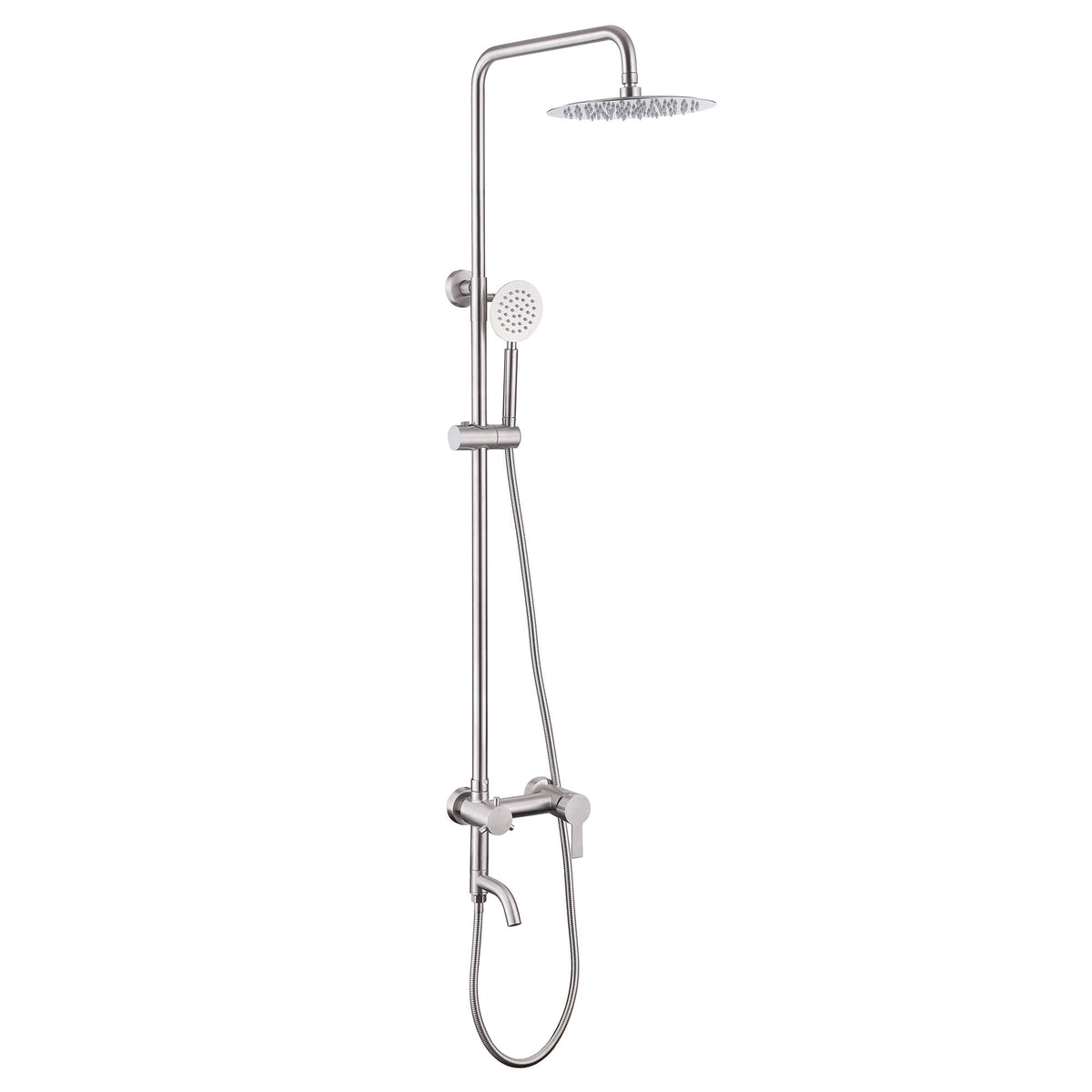 3-in-1 Stainless Steel Outdoor Shower System with Rainfall Shower Handheld Spray and Foot Wash