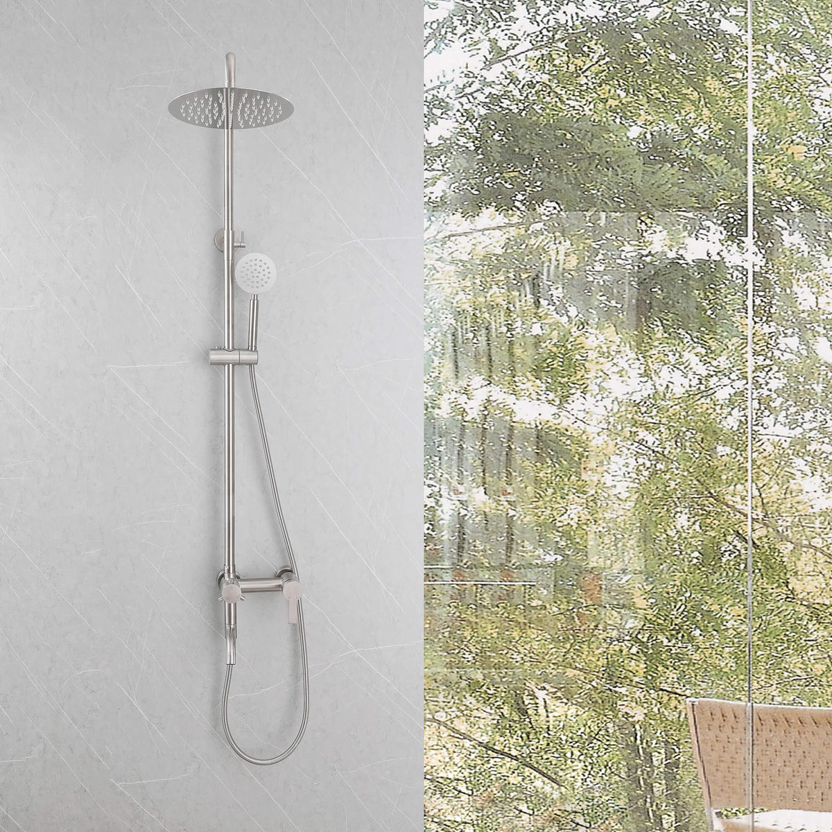 3-in-1 Stainless Steel Outdoor Shower System with Rainfall Shower Handheld Spray and Foot Wash
