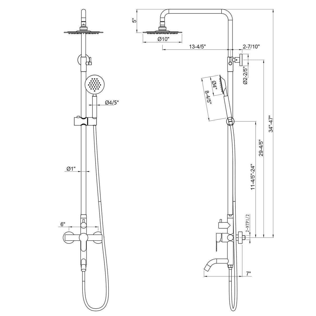 3-in-1 Outdoor Shower Set Adjustable Handheld, Rainfall & Foot Wash