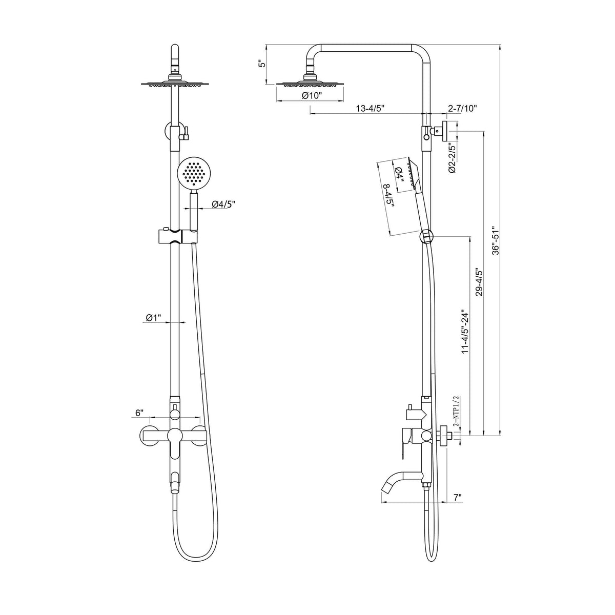 3-in-1 Outdoor Shower Set Adjustable Handheld, Rainfall & Foot Wash