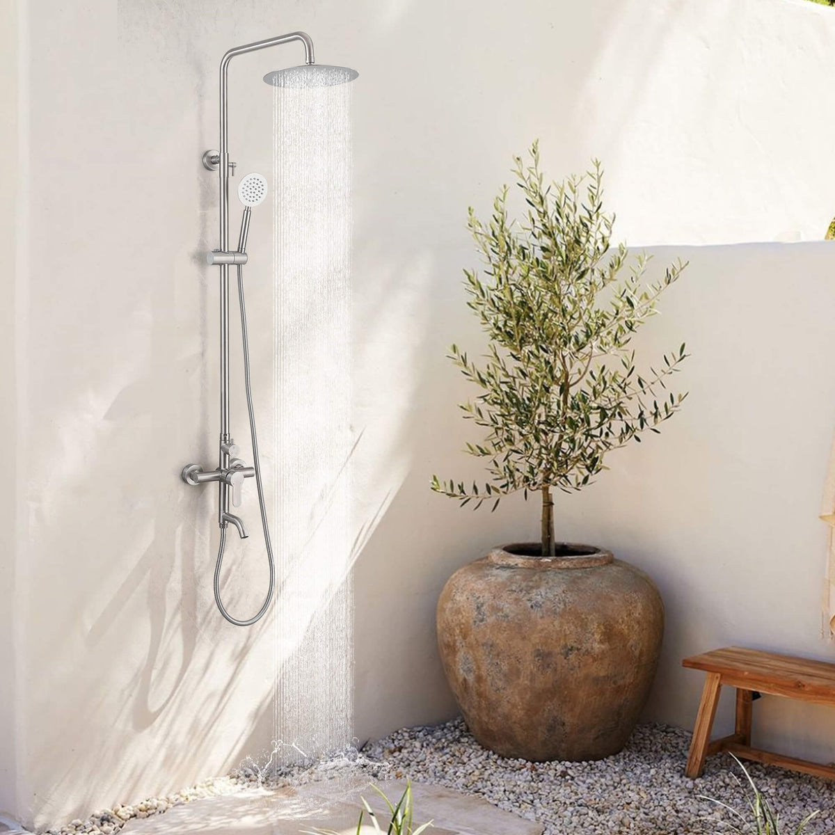 3-in-1 Outdoor Shower Set Adjustable Handheld, Rainfall & Foot Wash