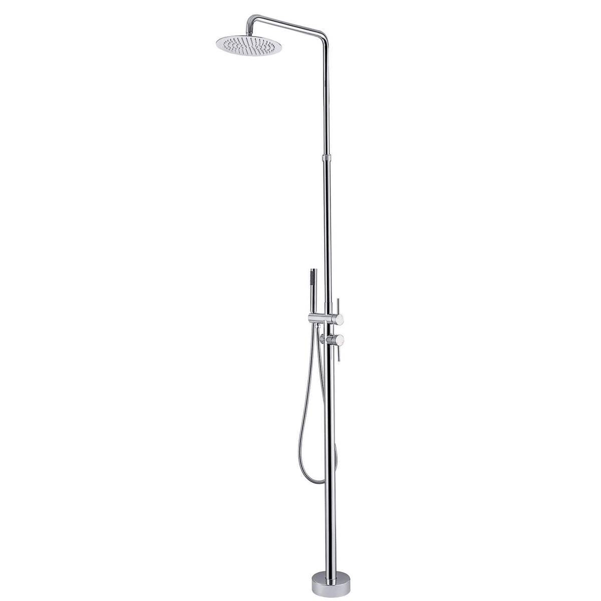 304 Stainless Steel Outdoor Shower Adjustable Height Freestanding Shower with Rainfall & Handheld Head